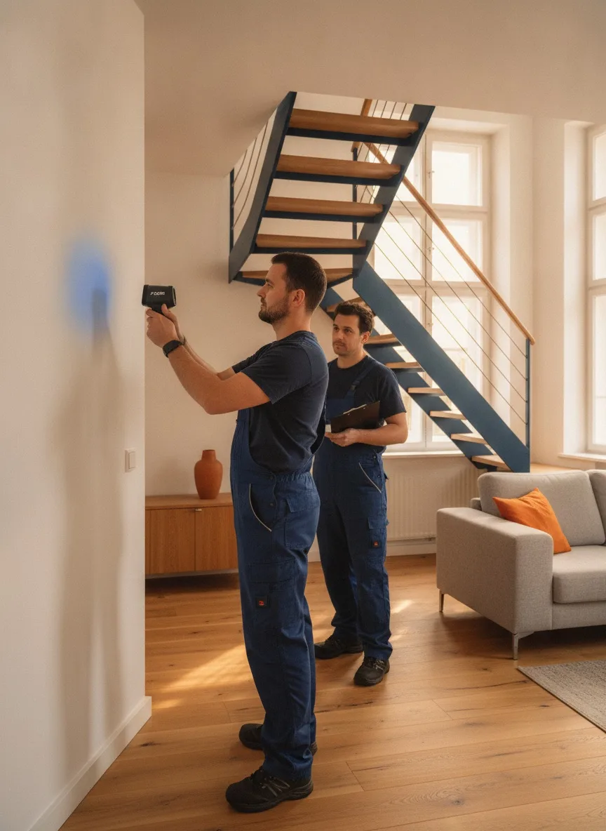 Thermografie-Untersuchung einer Wand zur Wärmebrücken-Analyse bei der Schimmelbeseitigung